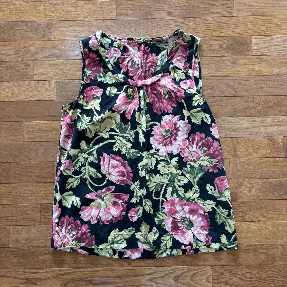 Vintage Floral Print Silk Blend Tank